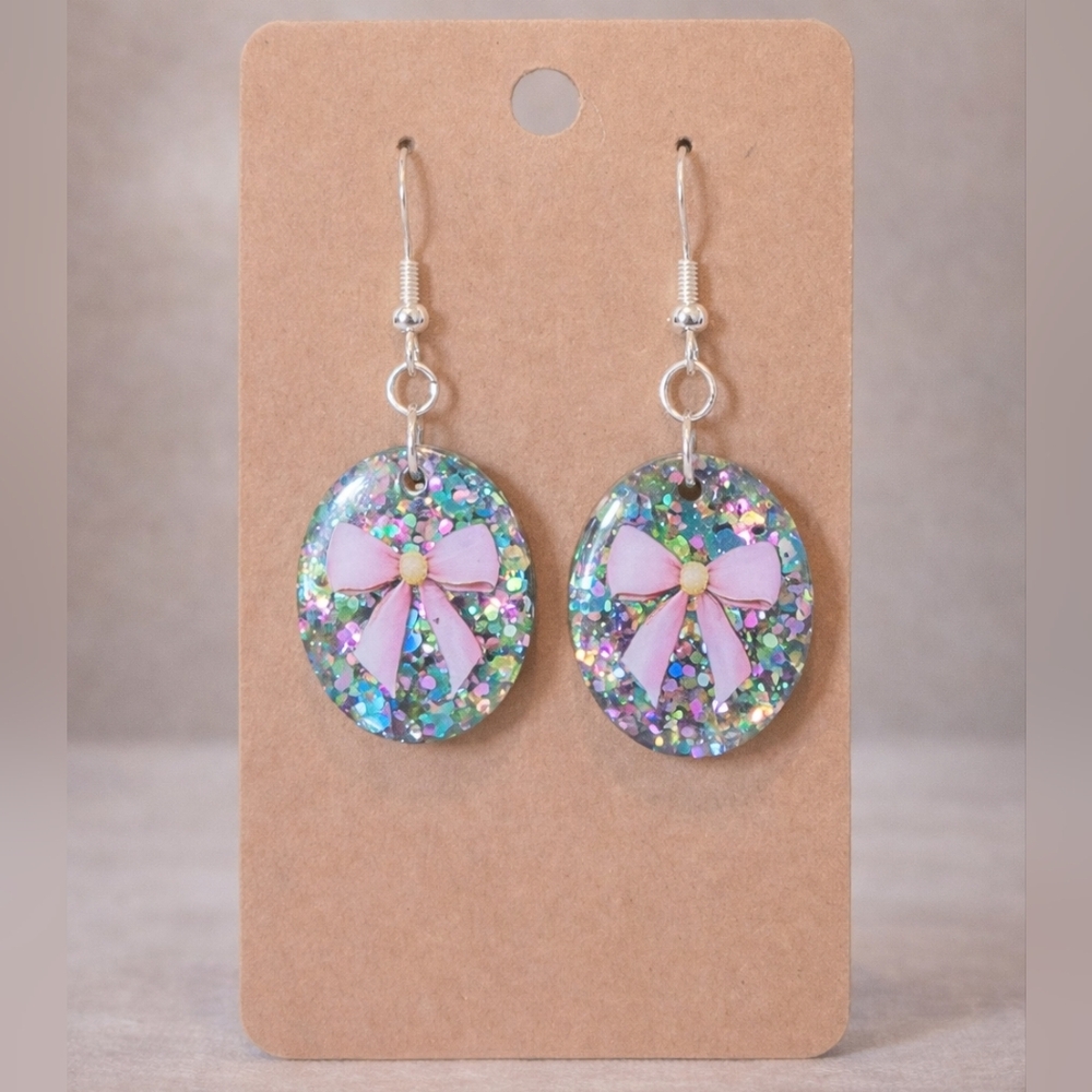 Handmade Resin & Glitter Easter Bow Earrings